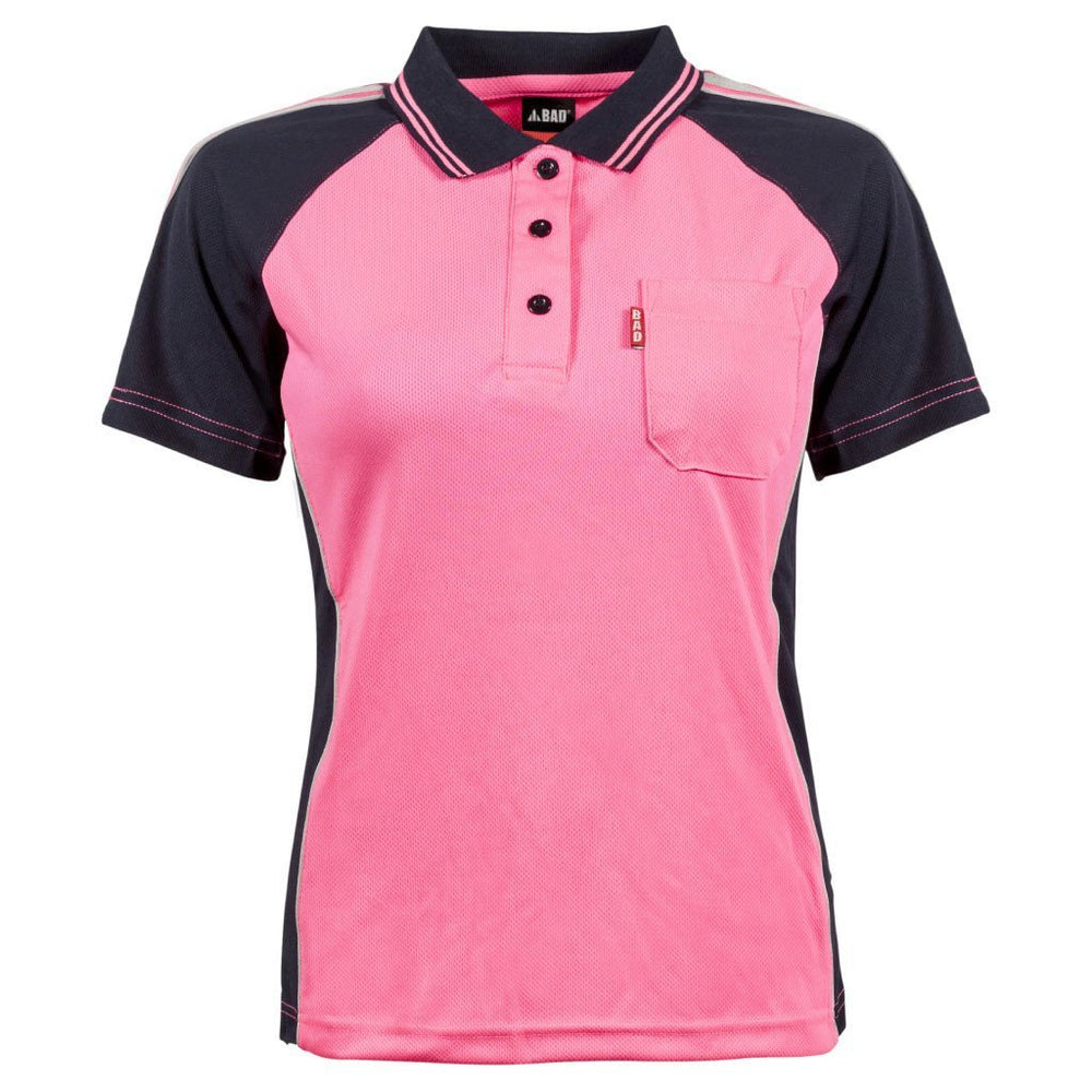 WOMEN'S PINK HI-VIS POLO SHIRT - BAD WORKWEAR